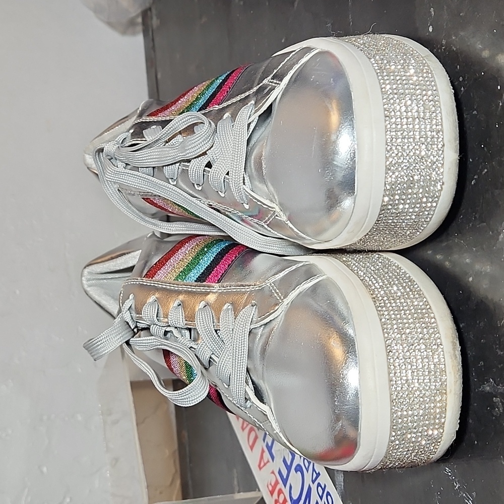 PAZZLE Color Panel Toe Lace-Up Rhinestone Flatform Sneaker 18981 - Picture 7 of 11